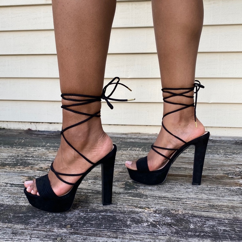 Charlotte Russe Black Lace Up Wrap Tie Heel Sz 8